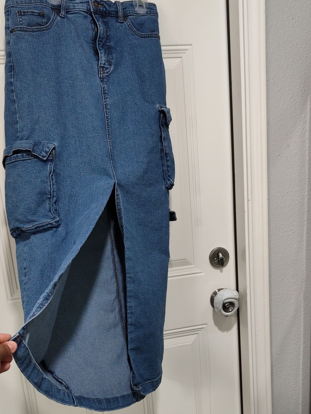 Women’s Blue Denim Cargo Skirt with Front Slit